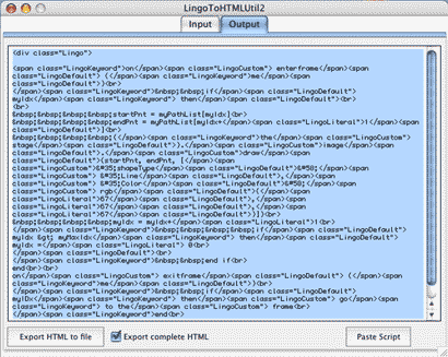 Screenshot of Lingo-HTML Exporter